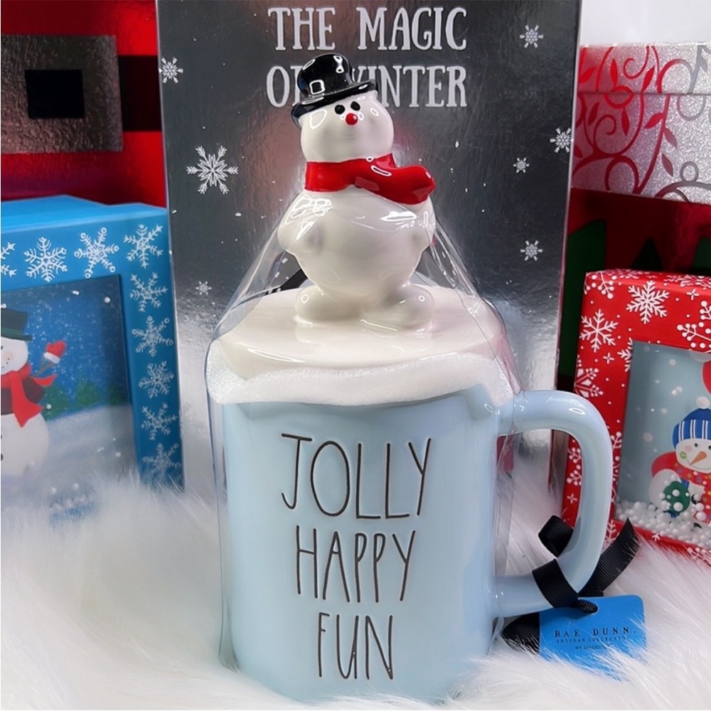 Rae Dunn Jolly Happy Fun Mug & Frosty The Snowman‎ Hat Topper Cup